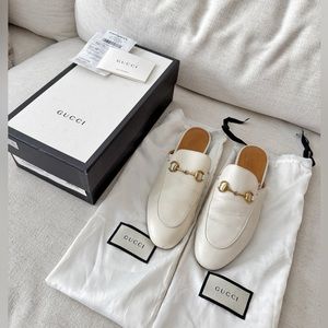 Gucci Princeton Ivory/White Leather Slides with Horse-bit with box and dust bags